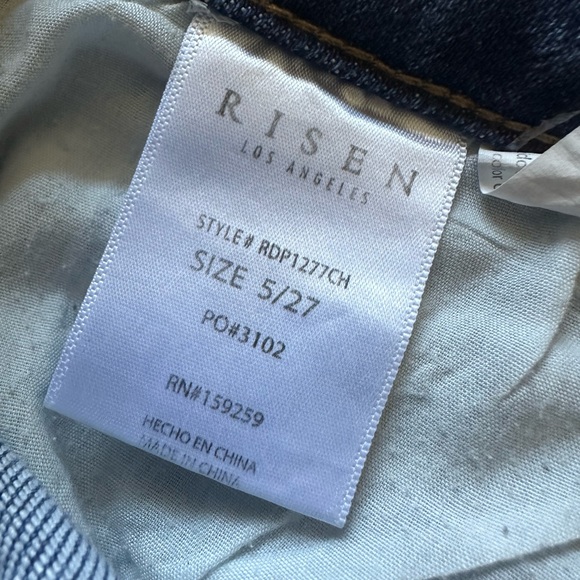 Risen High Rise Flare Jeans Distressed Raw Hem Boutique Denim - Picture 7 of 9